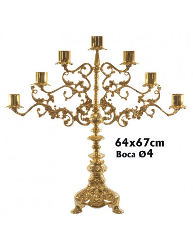 Candelabro Altar 7 Velas 65x67cm Base Triangular Baño Oro 24k