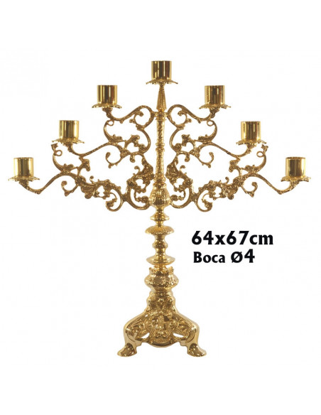 Candelabro Altar 7 Velas 65x67cm Base Triangular Baño Oro 24k