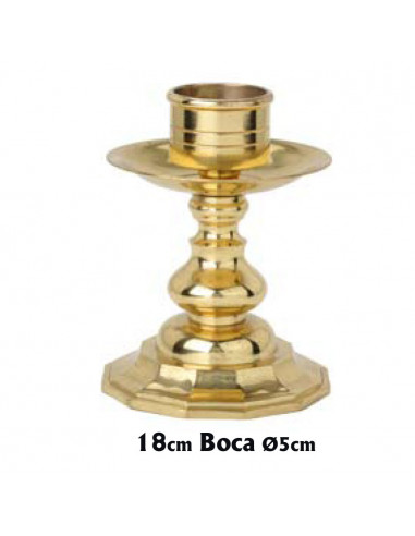 Candelabro Bronce 18cm Pie Redondo Con Aristas Y Varios Nudos Lisos