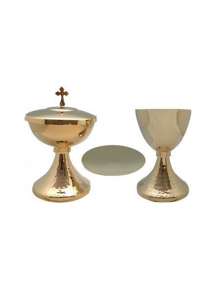 Caliz Metal Dorado Liso Nudo A Rayas Y Base Punteada Altura 16. 5cm Con Patena