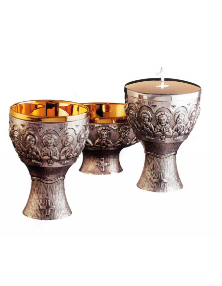 Caliz Metal Plateado Cena Relieve N5005