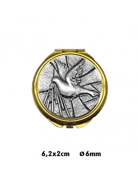 Portaviatico Caja Dorada Placa Superior Relieve Plateada Paloma 6.2X2 Cm