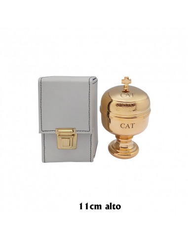 Crismera Cat 1 Vaso Metal Dorado Y Cristal Interno Estuche Rectangular