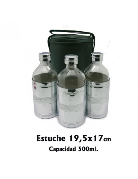 Portaoleos Tres Botellas 500ml Con Funda Metal En Caja Rigida 28x22x11cm