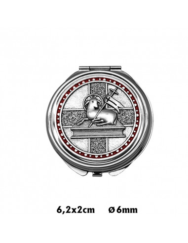 Portaviatico Caja niquel rodio Placa relieve plateada Cordero en circulo esmalte rojo 6.2x2 cm