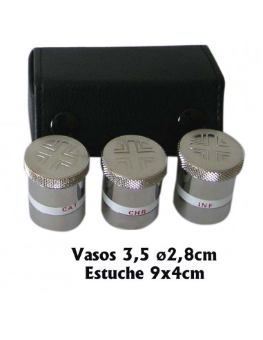 Crismera 3 Vasos 35x28mm Metal Niquel N970 Con Estuche 90x40mm