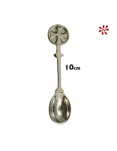 Cuchara Metal Niquelada 10cm Con Adorno Cruz Redonda
