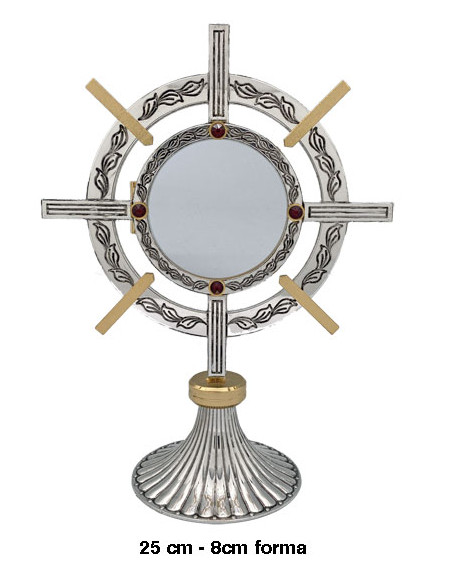 Custodia Plateada Bicolor Tipo Timon Hojas Grabadas Adornos Rojos Pie Rayado 25cm