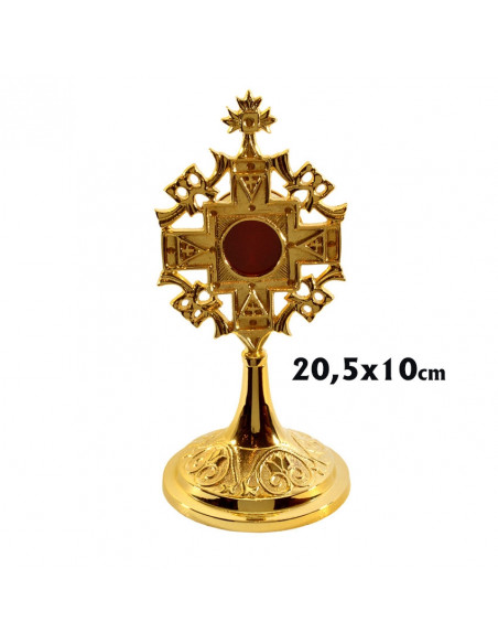 Relicario Dorado Octogonal Y Base Labrada Con Caja Baño Oro 24K 20. 5 X 10Cm