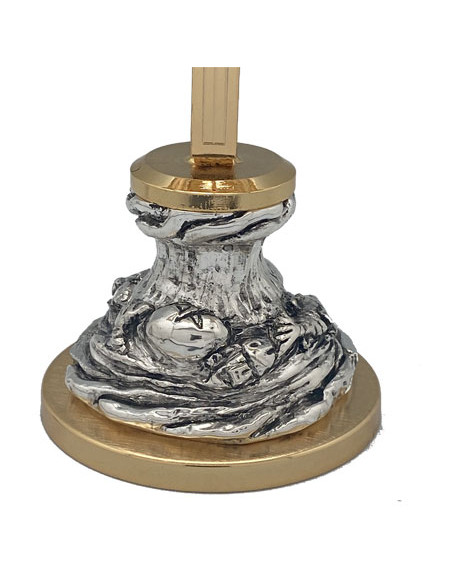 Custodia Dorada Tipo Timon Trenzada Adornos Rojos Base Plateada Uvas Relieve 25Cm