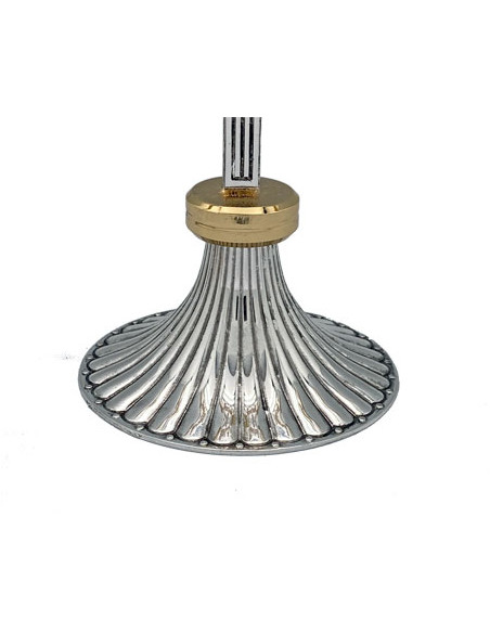 Custodia Plateada Bicolor Tipo Timon Hojas Grabadas Adornos Rojos Pie Rayado 25cm