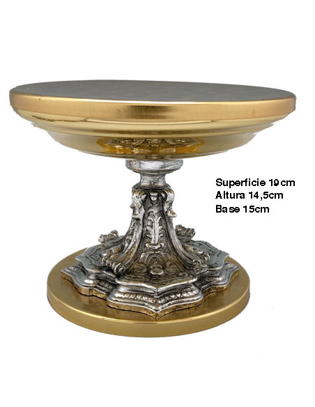 Custodia Plateada Bicolor Tipo Timon Hojas Grabadas Adornos Rojos Pie Rayado 25Cm