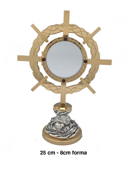 Custodia Dorada Tipo Timon Trenzada Adornos Rojos Base Plateada Uvas Relieve 25Cm