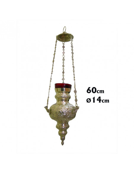 Lampara Colgar Techo Mediana Vaso Cristal Rojo Baño Oro 24k