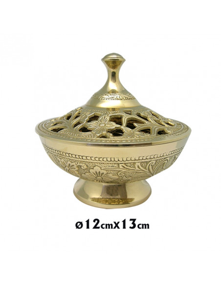 Quemador Incienso De Mesa Dorado Alto 13cm Diametro 12cm