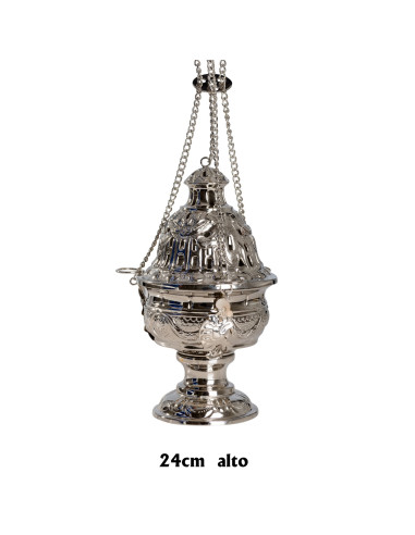 Incensario Niquelado Labrado Alto 24Cm