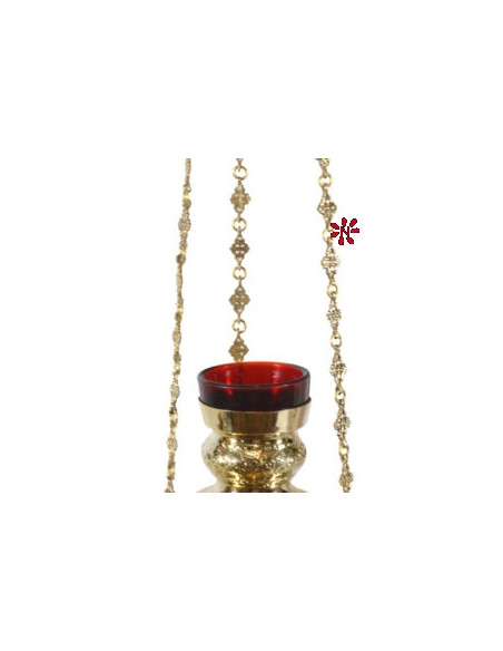 Lampara Colgar Techo Mediana Vaso Cristal Rojo Baño Oro 24K