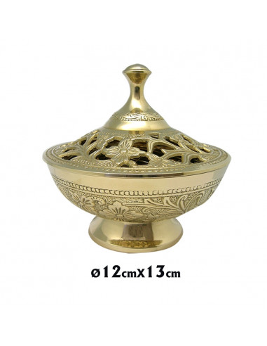 Quemador Incienso De Mesa Dorado Alto 13cm Diametro 12cm
