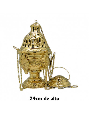 Incensario Dorado Labrado Alto 24Cm