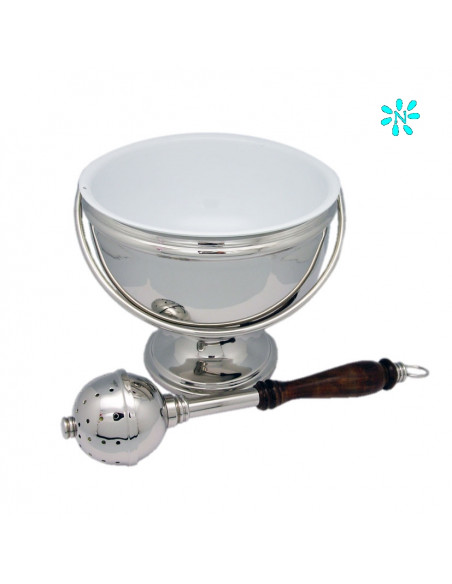 Caldereta Niquel Plateada Lisa 19cm Con Hisopo Mango Madera