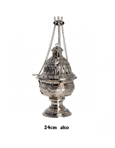 Incensario Niquelado Labrado Alto 24Cm