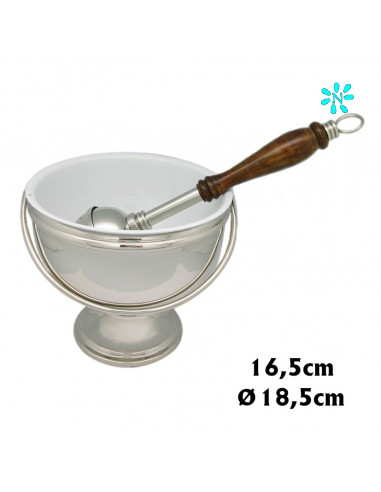 Caldereta Niquel Plateada Lisa 19cm Con Hisopo Mango Madera