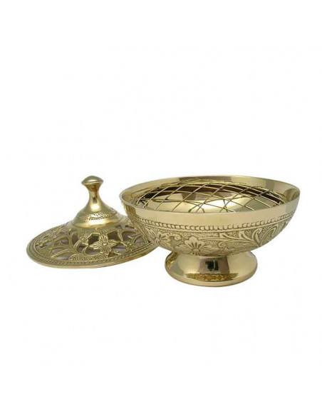 Quemador Incienso De Mesa Dorado Alto 13Cm Diametro 12Cm