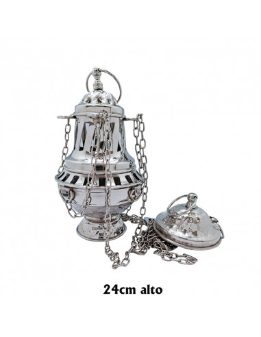 Incensario Metal Niquelado Estilo Botafumeiro Altura 24cm