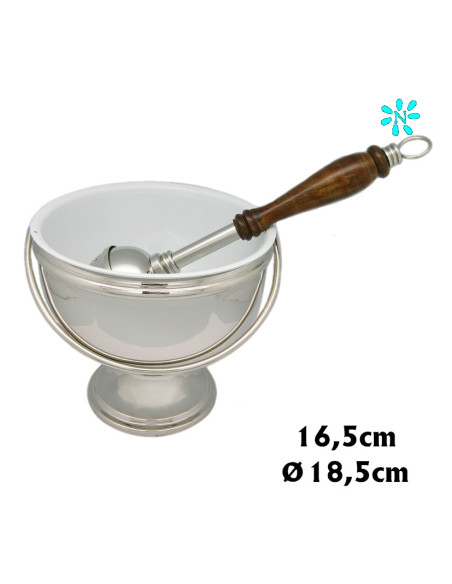 Caldereta Niquel Plateada Lisa 19Cm Con Hisopo Mango Madera