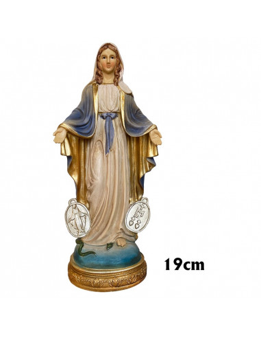 Virgen Milagrosa Res 20cm Con Medallas Base Redonda P62