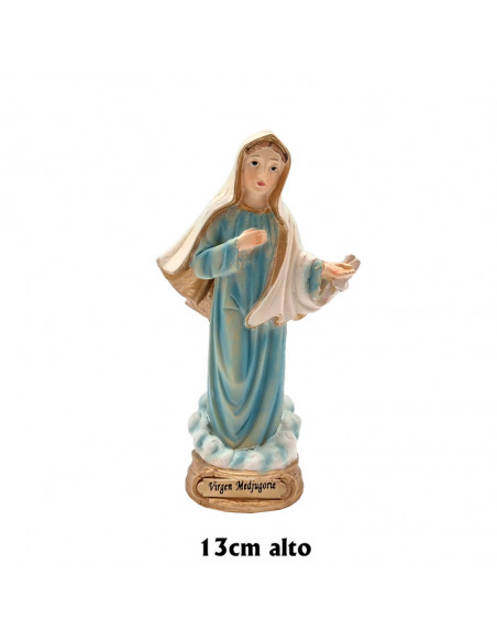 Virgen Medjugorie res 13cm PJ7 base redonda dorada con nombre