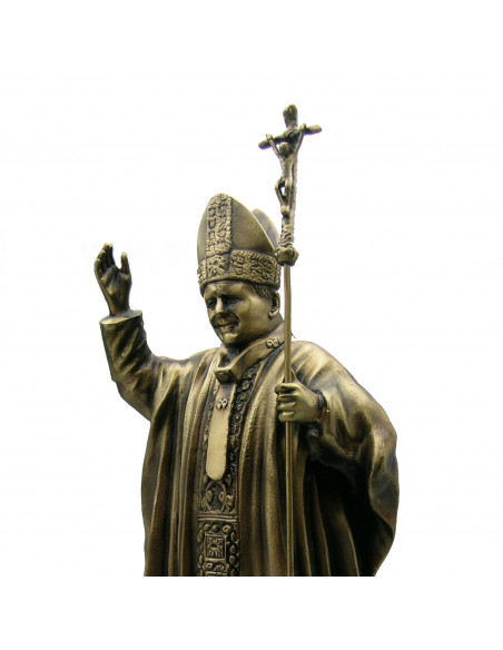 San Juan Pablo II 38cm Con Peana Acabado Bronce