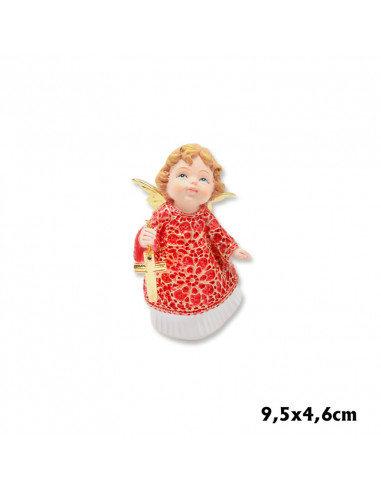 Angel Res Cruz Dorada En La Mano 9. 5cm Pj Vestido Rojo Bajo En Blanco Alas Doradas