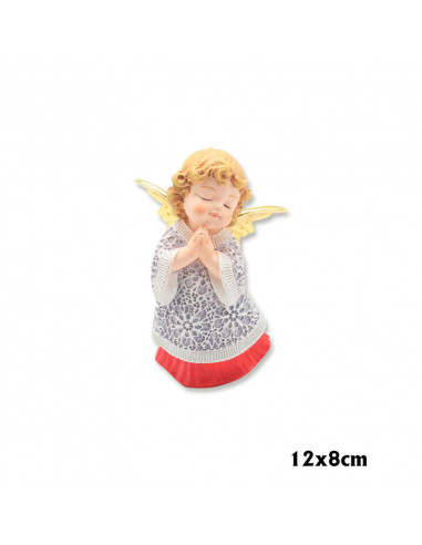 Angel Res Manos Juntas 12cm Pk Vestido Blanco Bajo En Rojo Alas Doradas