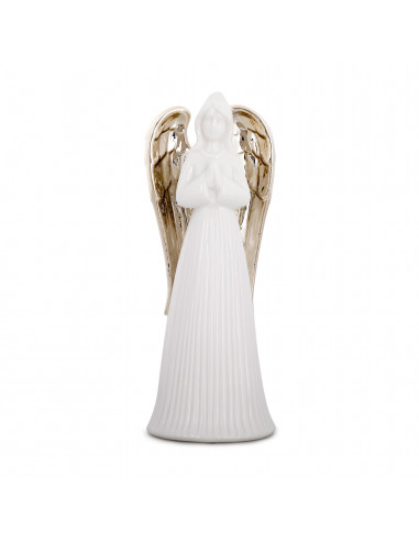 Angel Porcelana Blanca Vestido Rayado 24x15cm Alas Doradas