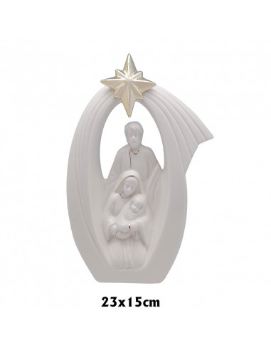 Nacimiento Sagrada Familia Porcelana Blanca 23x15cm Pesebre Con Estrella Dorada