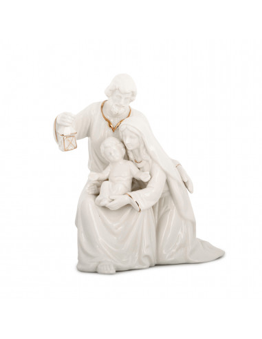 Nacimiento Sagrada Familia Porcelana Blanca 22x19cm Lineas Doradas San Jose Lampara