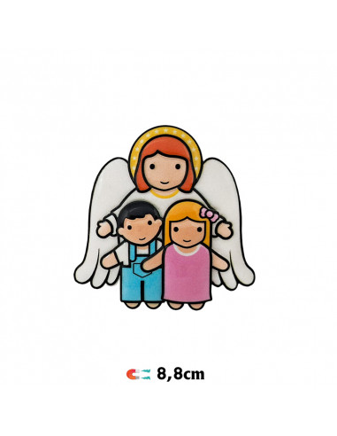 Iman Angel De La Guarda con niño y niña 8x8cm resina