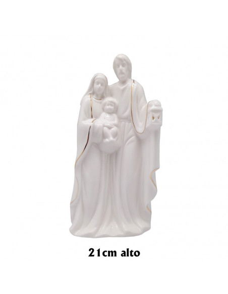 Nacimiento Sagrada Familia Porcelana Blanca 21x11cm En Pie Lineas Doradas