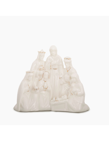 Nacimiento Porcelana Blanca 18x21cm Bloque Con Reyes Magos Y Pastor