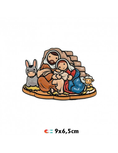 Iman nacimiento Sagrada Familia sentada burro y oveja 6.5x9cm resina