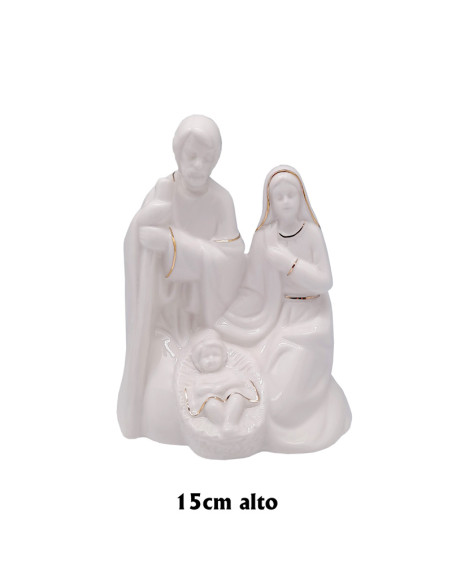 Nacimiento Sagrada Familia Porcelana Blanca 13X15cm Arrodillada Lineas Doradas