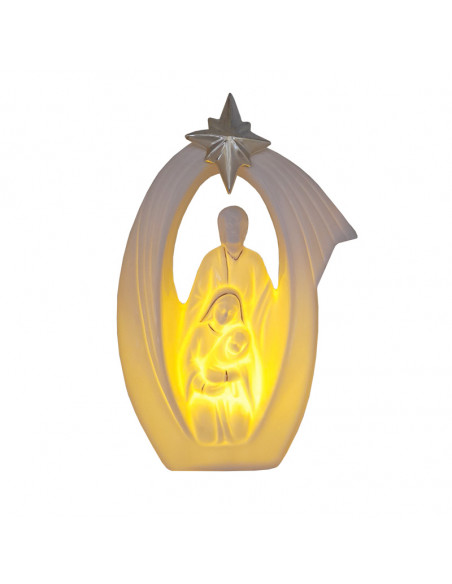 Nacimiento Sagrada Familia Porcelana Blanca 23x15cm Pesebre Con Estrella Dorada