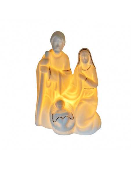 Nacimiento Sagrada Familia Porcelana Blanca 13X15cm Arrodillada Lineas Doradas