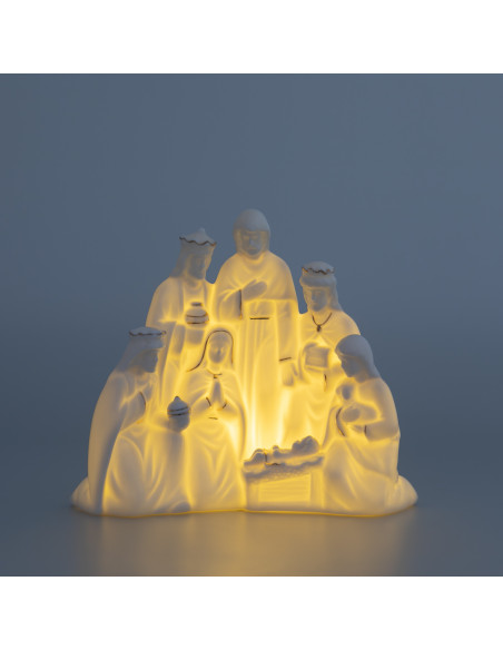 Nacimiento Porcelana Blanca 18X21cm Bloque Con Reyes Magos Y Pastor