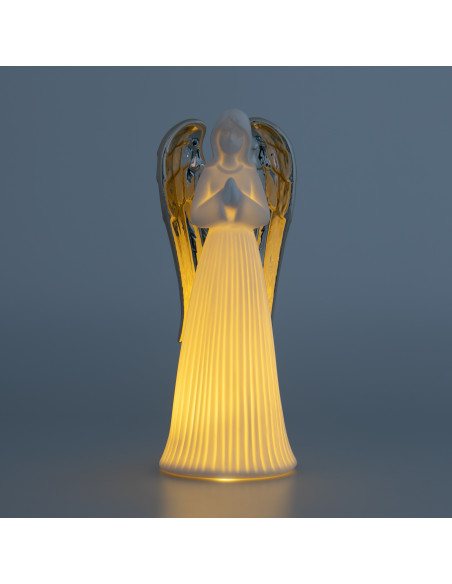 Angel Porcelana Blanca Vestido Rayado 24X15cm Alas Doradas