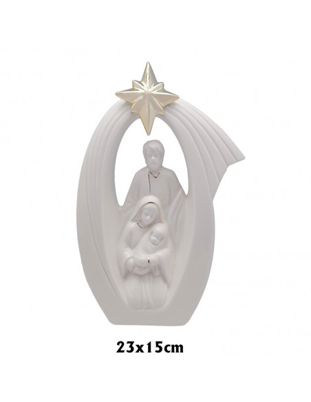 Nacimiento Sagrada Familia Porcelana Blanca 23X15cm Pesebre Con Estrella Dorada