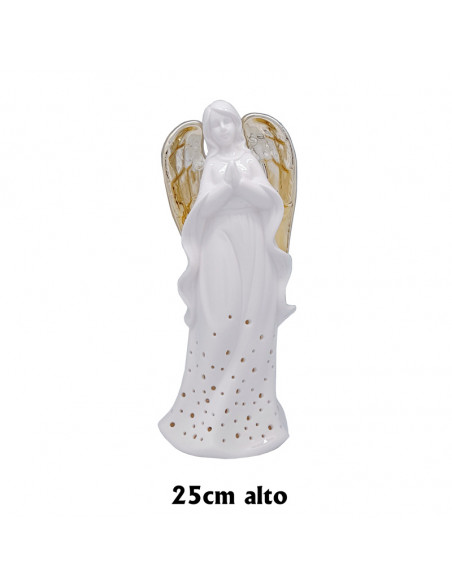 Angel Porcelana Blanca 25X10cm Alas Doradas