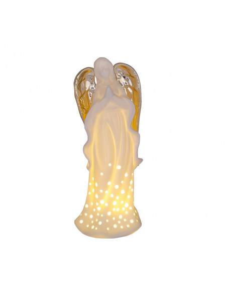Angel Porcelana Blanca 25X10cm Alas Doradas