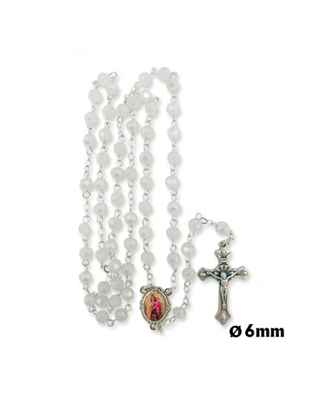 Rosario Cristal Tallado 6mm Blanco